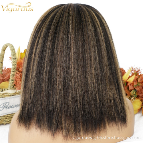 Hot Vendor Natural Hair Headband Wig Highlight Blonde Yaki Curly Synthetic Hair Women's Wigs Machine Made Glueless None Lace Wig